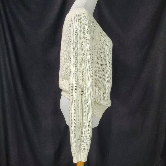 I.N.C. International Concepts Winter White V-Neck Rhinestone Sparkly Sweater S - Picture 4 of 12